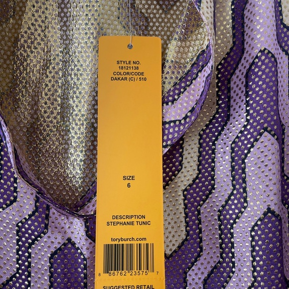 Tory Burch size 6 purple metallic woman’s long sleeve tunic top blouse new - Picture 4 of 8